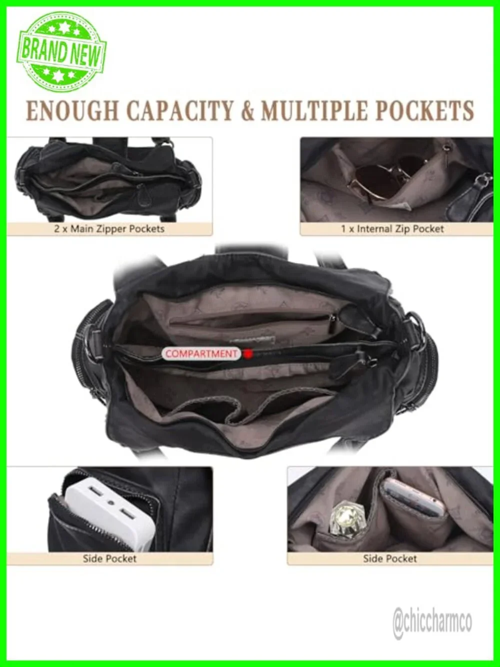 Vegan Leather Hobo Shoulder Bag Crossbody Purse Roomy Tote